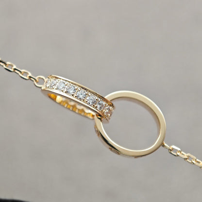 [Stars Jewelry]LOVE DOUBLE RING HALF DIAMOND NECKLACE