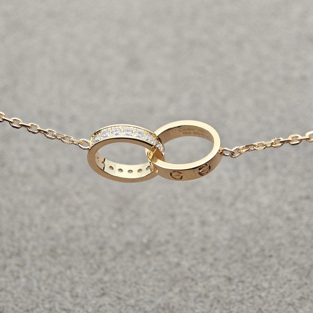 [Stars Jewelry]LOVE DOUBLE RING HALF DIAMOND NECKLACE