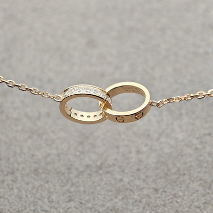 [Stars Jewelry]LOVE DOUBLE RING HALF DIAMOND NECKLACE