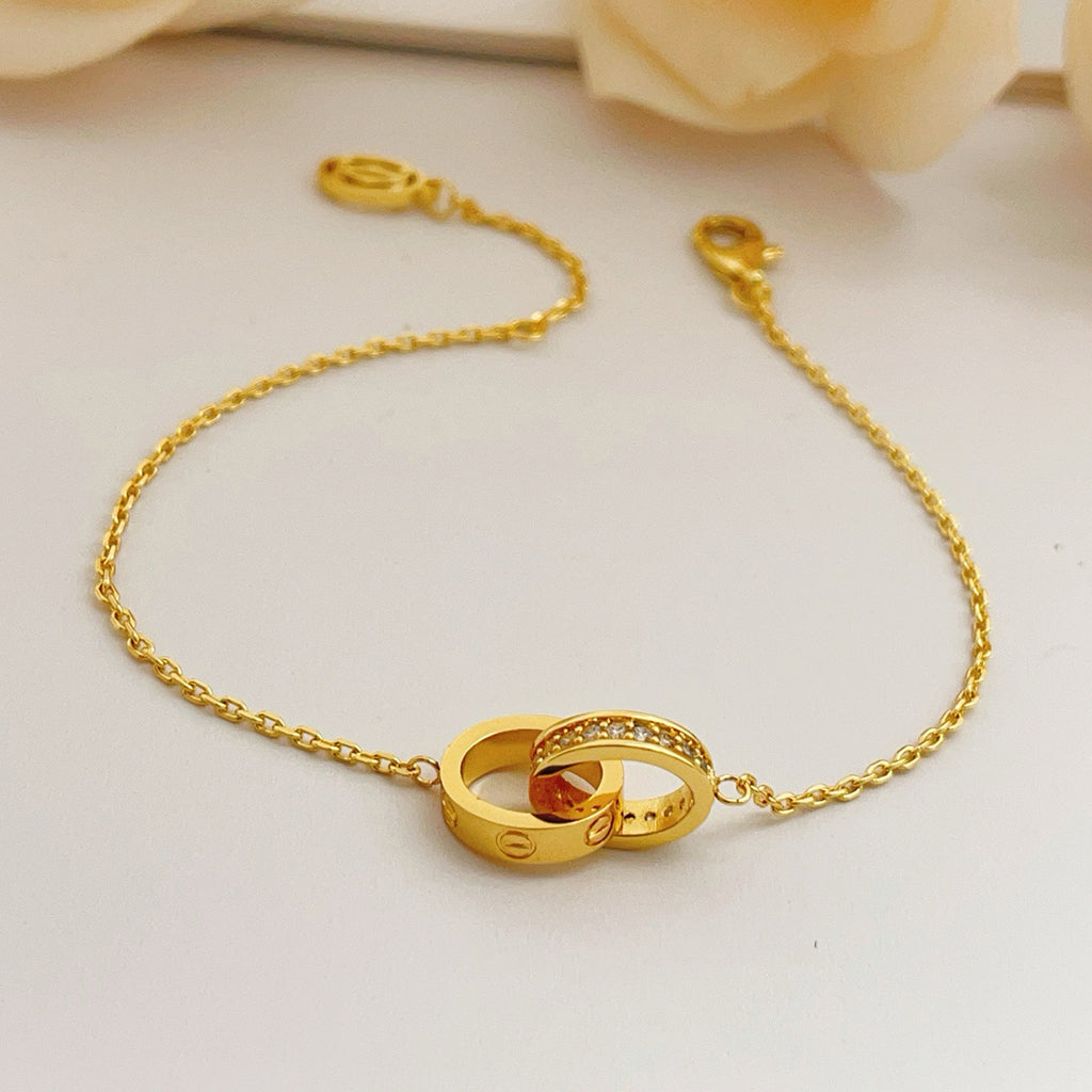 [Stars Jewelry]LOVE DOUBLE RING HALF DIAMOND BRACELET