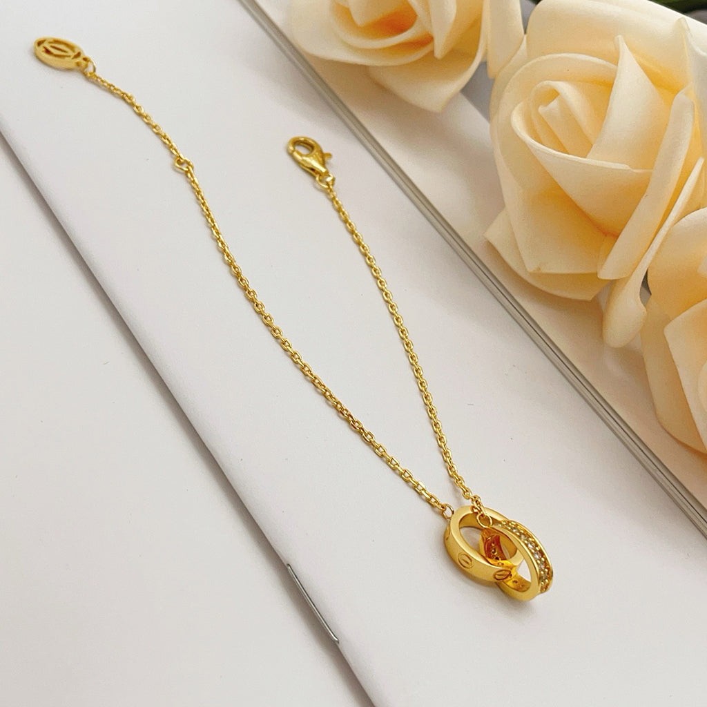 [Stars Jewelry]LOVE DOUBLE RING HALF DIAMOND BRACELET