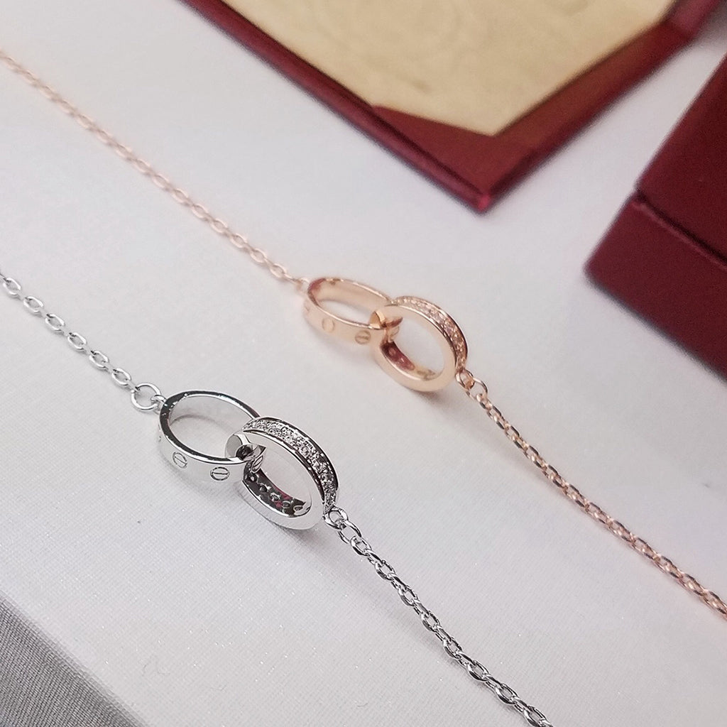 [Stars Jewelry]LOVE DOUBLE RING HALF DIAMOND BRACELET