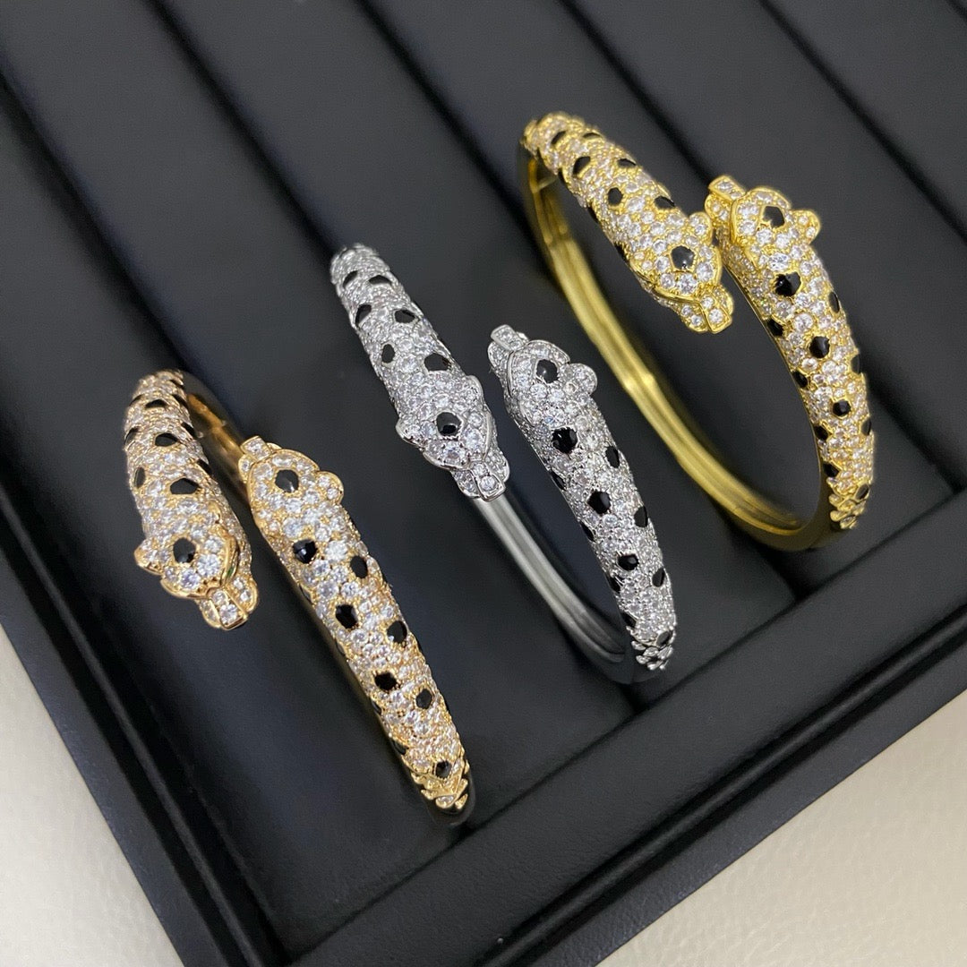 [Stars Jewelry]PANTHERE DOUBLE HEADED HALF DIAMOND OPEN BRACELET