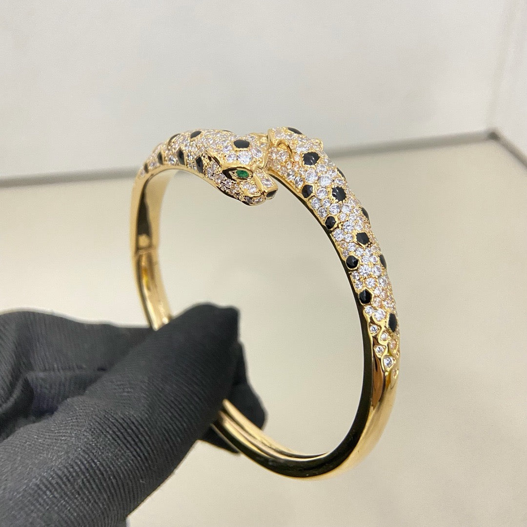 [Stars Jewelry]PANTHERE DOUBLE HEADED HALF DIAMOND OPEN BRACELET