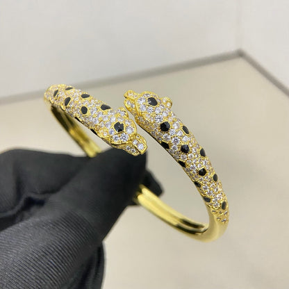 [Stars Jewelry]PANTHERE DOUBLE HEADED HALF DIAMOND OPEN BRACELET