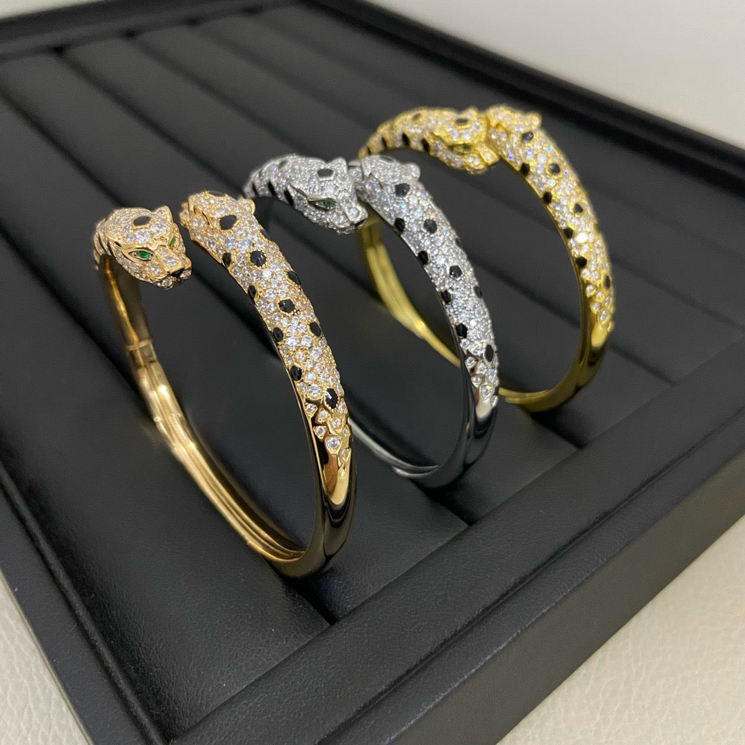 [Stars Jewelry]PANTHERE DOUBLE HEADED HALF DIAMOND OPEN BRACELET