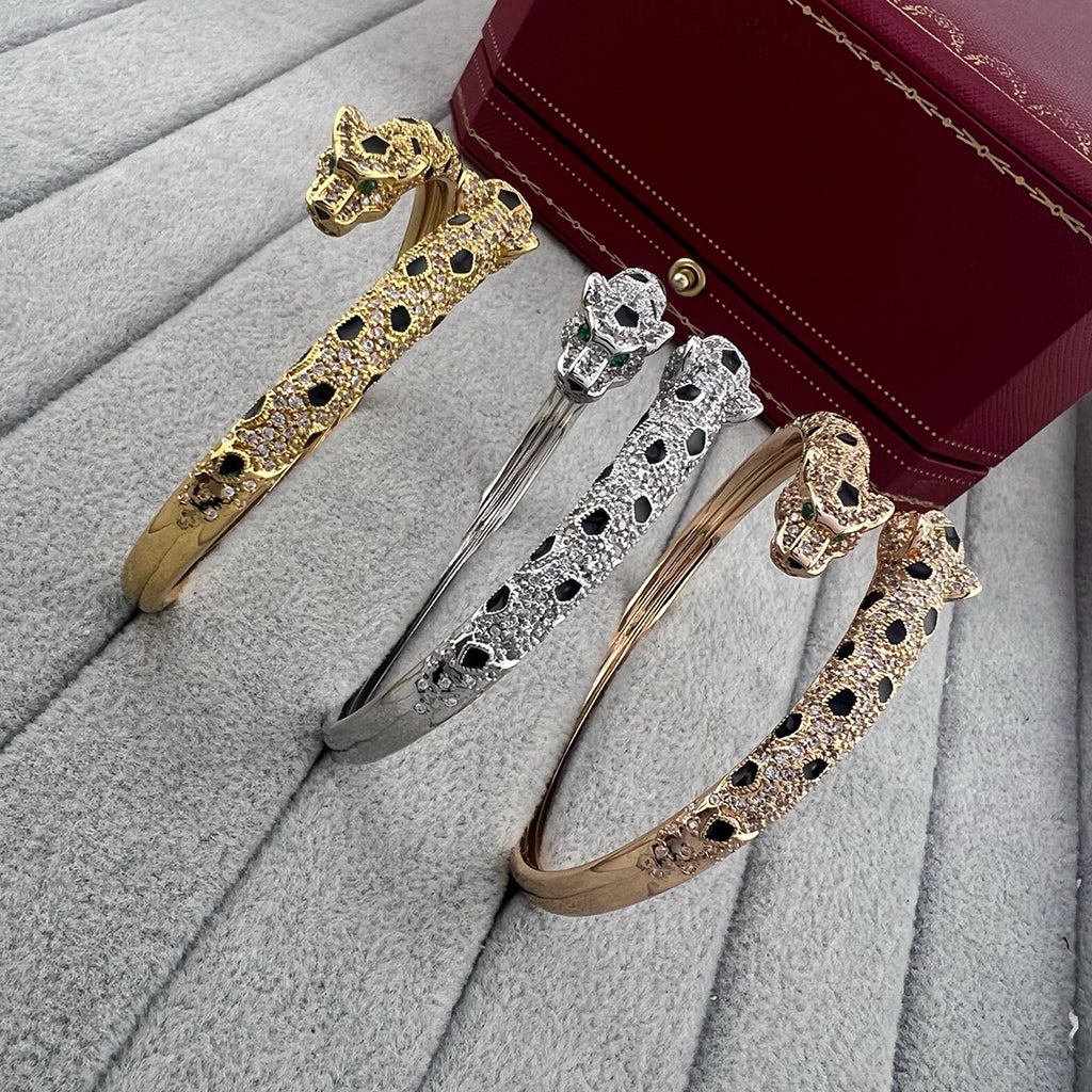 [Stars Jewelry]PANTHERE DOUBLE HEADED HALF DIAMOND OPEN BRACELET
