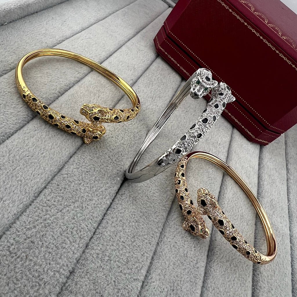 [Stars Jewelry]PANTHERE DOUBLE HEADED HALF DIAMOND OPEN BRACELET