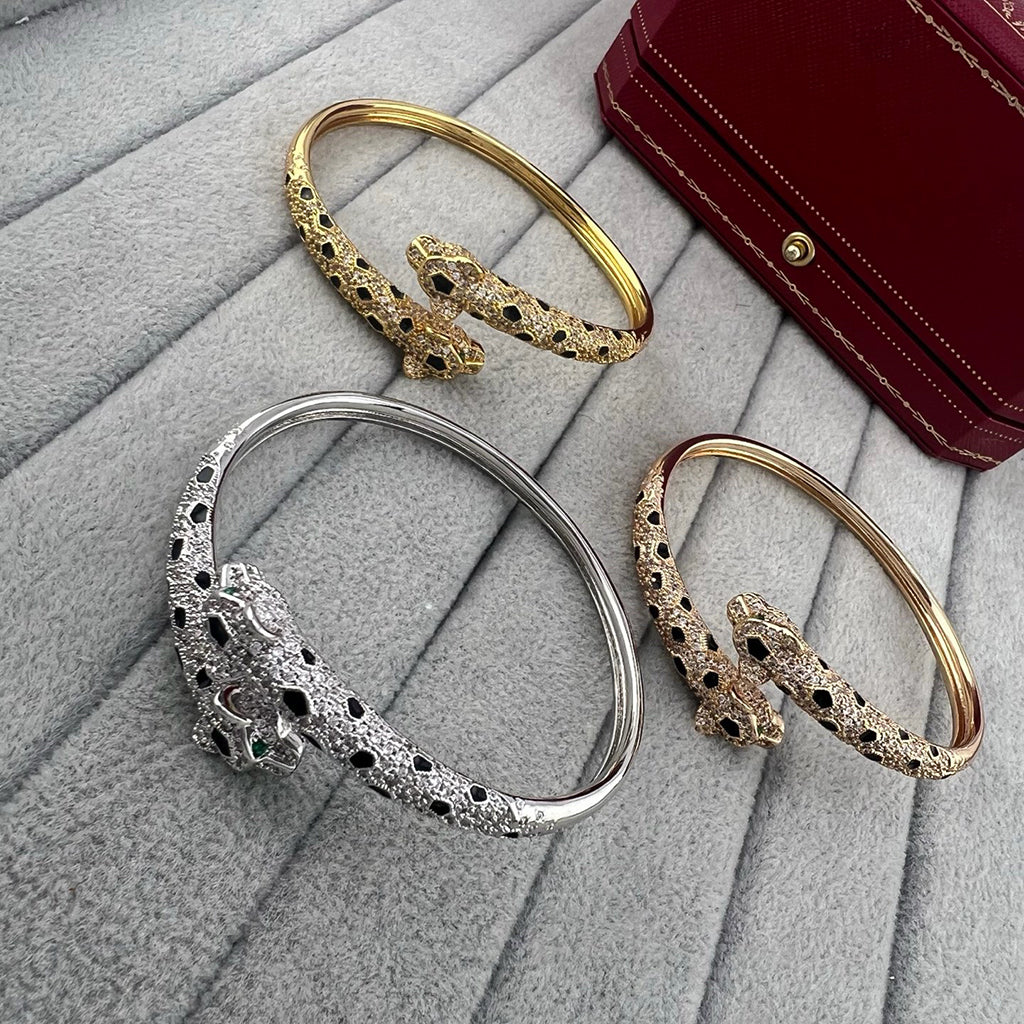 [Stars Jewelry]PANTHERE DOUBLE HEADED HALF DIAMOND OPEN BRACELET