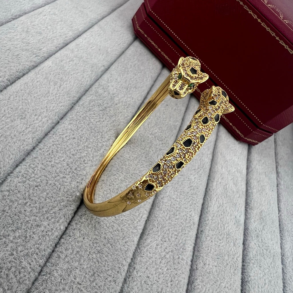 [Stars Jewelry]PANTHERE DOUBLE HEADED HALF DIAMOND OPEN BRACELET
