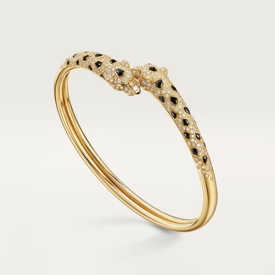 [Stars Jewelry]PANTHERE DOUBLE HEADED HALF DIAMOND OPEN BRACELET