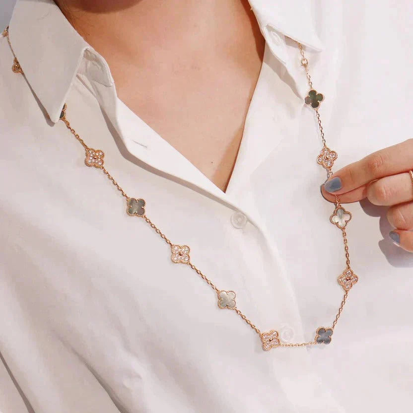 [Stars Jewelry]CLOVER 20 MOTIFS DARK MOP DIAMOND  NECKLACE