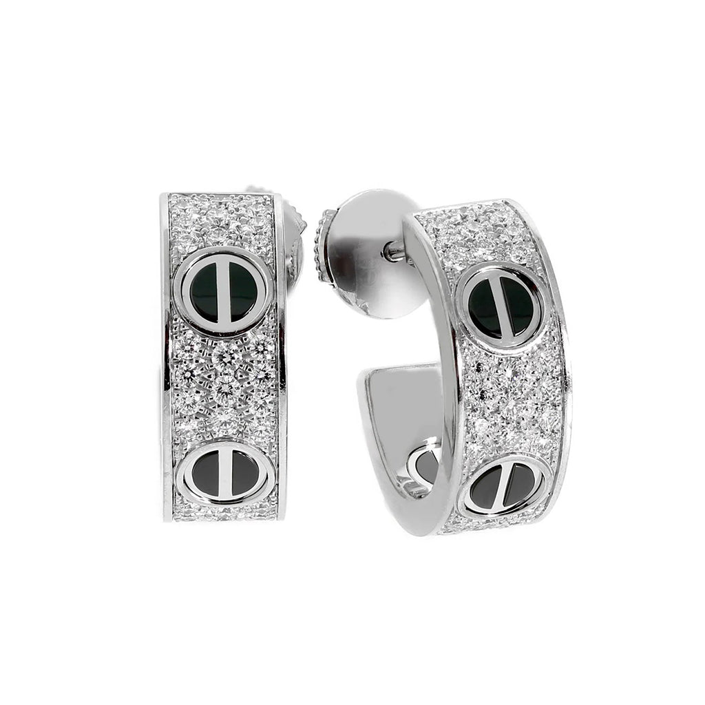 [Stars Jewelry]LOVE CERAMIC DIAMOND PAVED SILVER EARRINGS