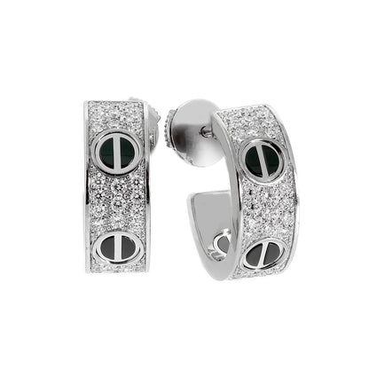 [Stars Jewelry]LOVE CERAMIC DIAMOND PAVED SILVER EARRINGS