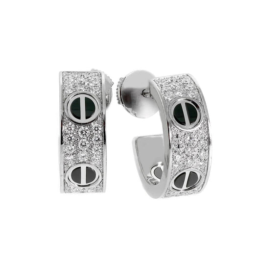 [Stars Jewelry]LOVE CERAMIC DIAMOND PAVED SILVER EARRINGS