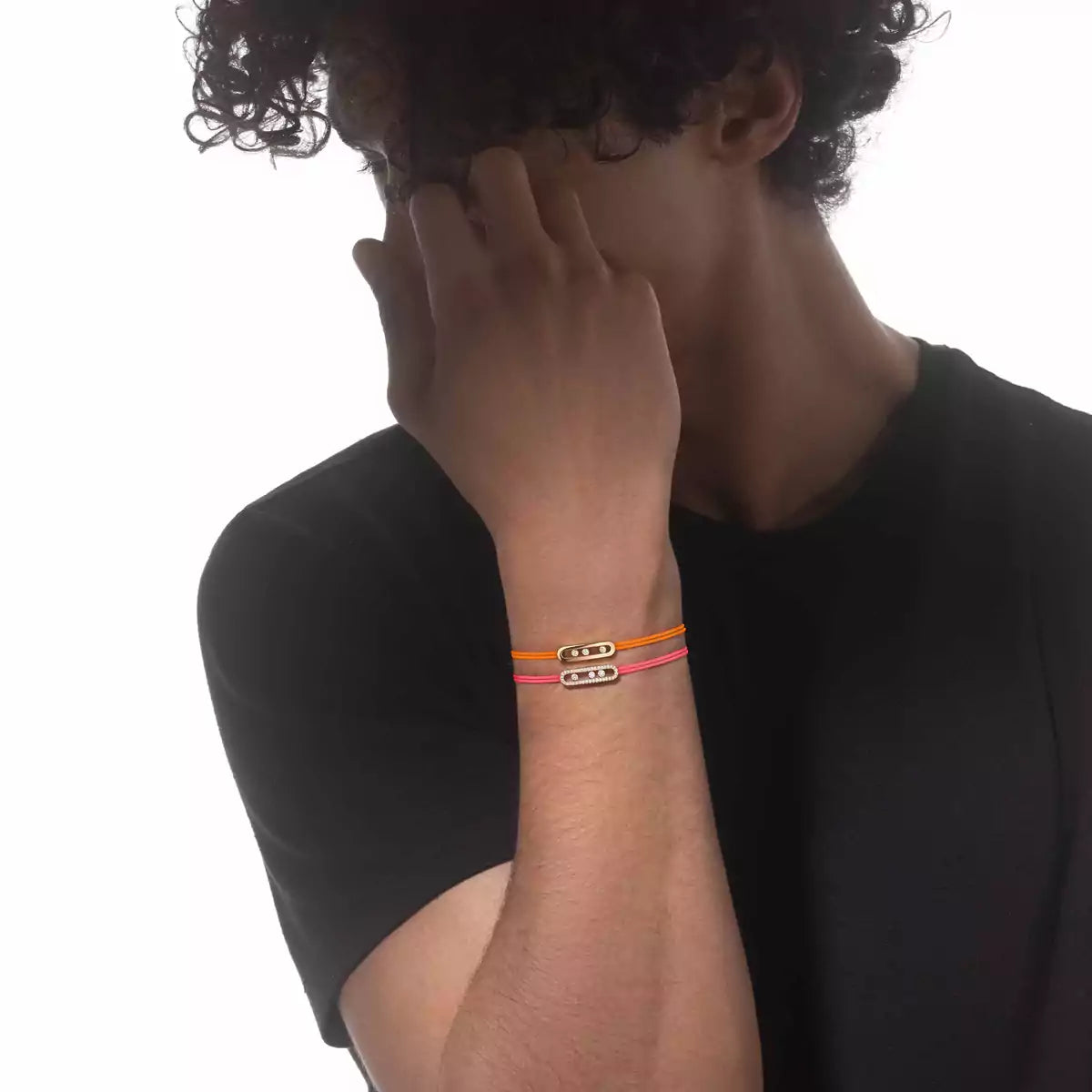 [Stars Jewelry]Care(Medium-3.5mm) pink cord pavé bracelet