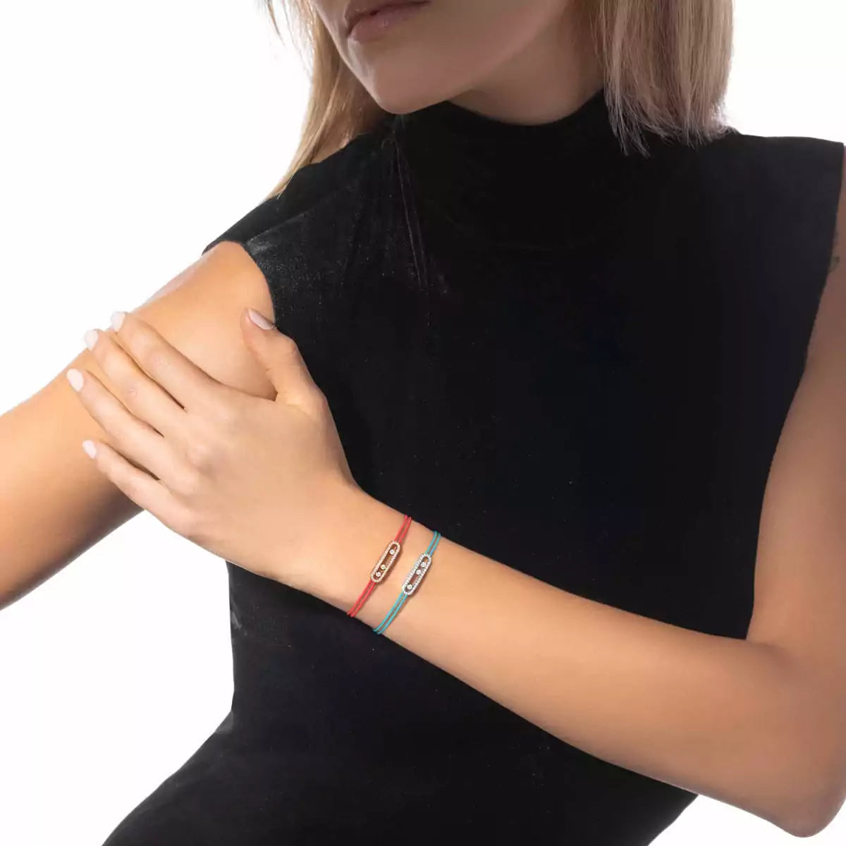 [Stars Jewelry]Care(Medium-3.5mm) pink cord pavé bracelet