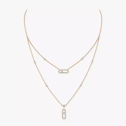[Stars Jewelry]2 Rows Rose Gold Diamond Pave_ Necklace Move Uno