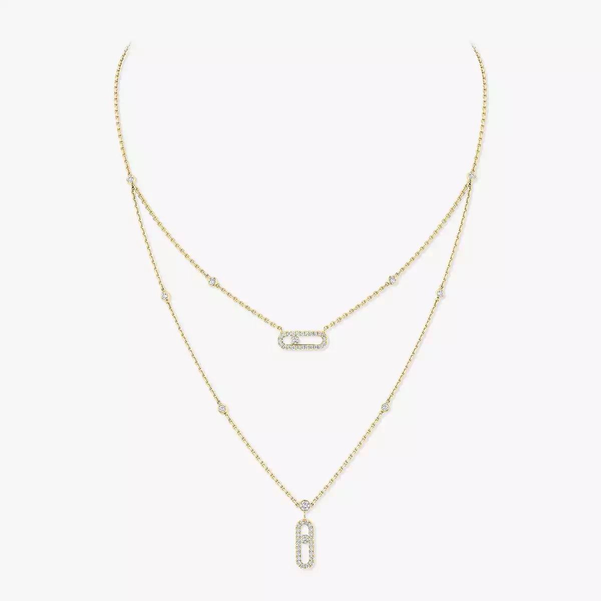 [Stars Jewelry]2 Rows Rose Gold Diamond Pave_ Necklace Move Uno