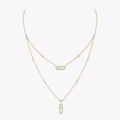 [Stars Jewelry]2 Rows Rose Gold Diamond Pave_ Necklace Move Uno