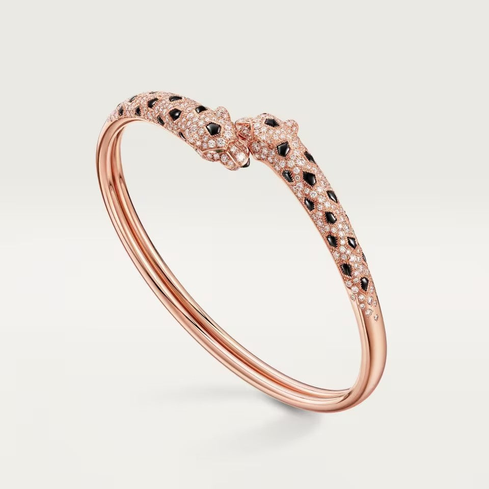 [Stars Jewelry]PANTHERE DOUBLE HEADED HALF DIAMOND OPEN BRACELET